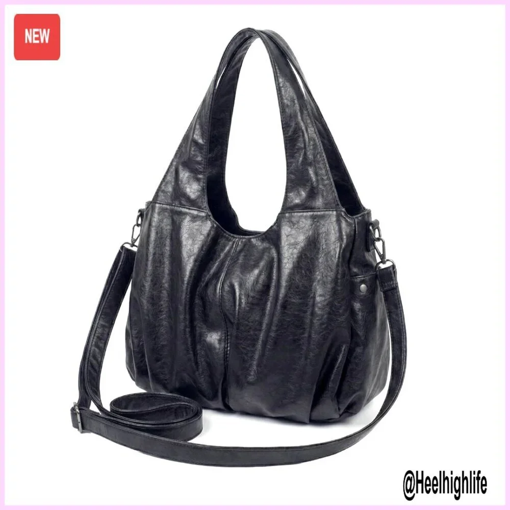Vintage Faux Leather Hobo Bag Slouchy Shoulder Purse Crossbody Multi Pocket